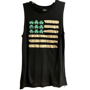 Modern Lux Black Gold Green Clover Striped Flag Sleeveless Tank Top Size…